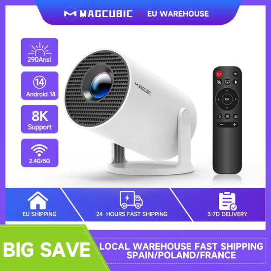 Transpeed Android 14 Wifi6 260ANSI Projector AllwinnerH726 1280*720P 8K180° flexible BT5.4 Home Cinema Outdoor portable Projetor