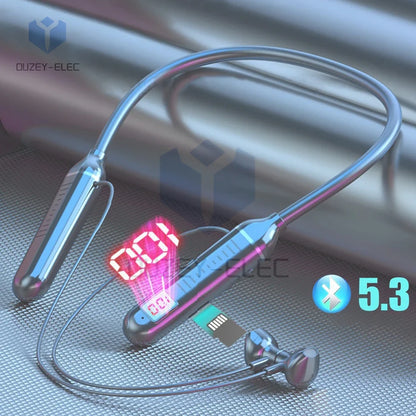 Wireless Neckband Earphones with LED Battery Display & Mic